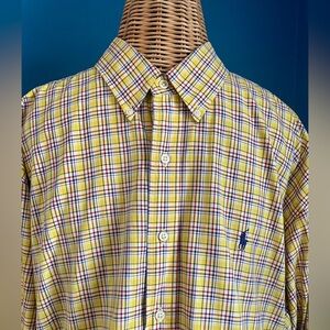 Ralph Lauren Men’s XL Long Sleeve Shirt. Yellow Navy Red Plaid Cotton Blake Fit